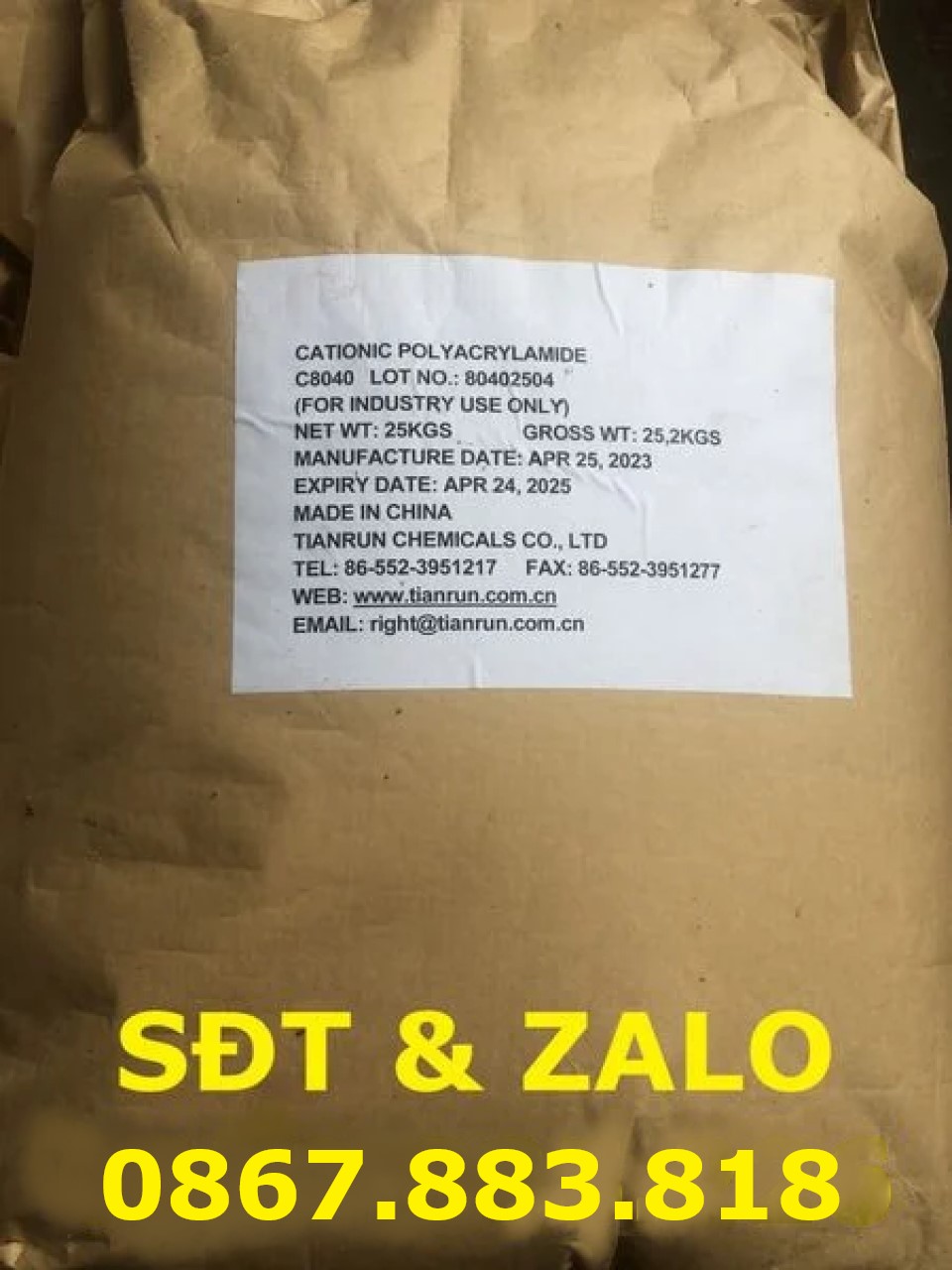 Chất trợ lắng Cation Polyacrylamide - CPAM